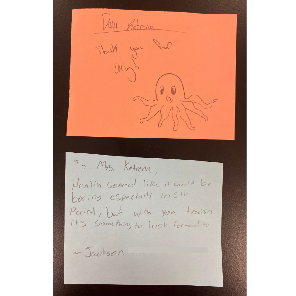 Picture of two thank you letters I've received when I've taught this gratitude lesson.