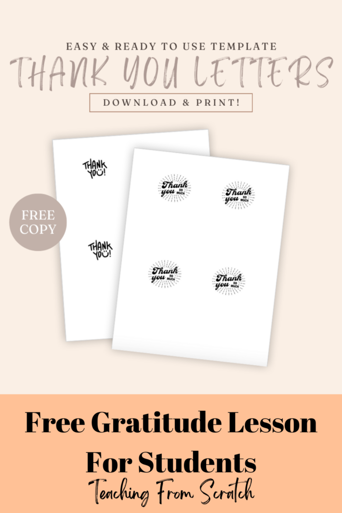 Graphic displaying free thank you letter template you can use to pin lesson on Pinterest. 