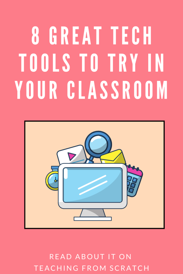 Pinnable image of classroom with text that says "8 great tech tools to try in your classroom".