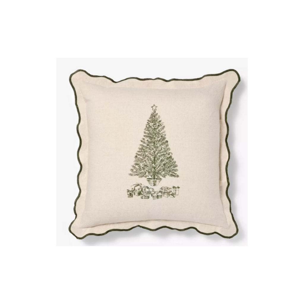 Holiday Tree Square Throw Pillow with Scalloped Edges Cream/Green - Threshold™ designed withStudio McGee. Link included for purchase.