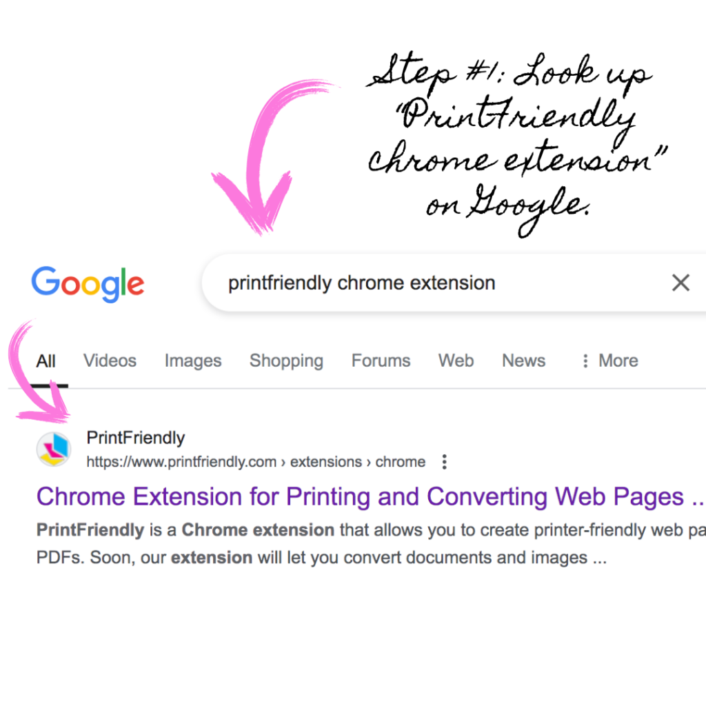 Screenshot of directions for how to use printfriendly chrome extension tech tool. 