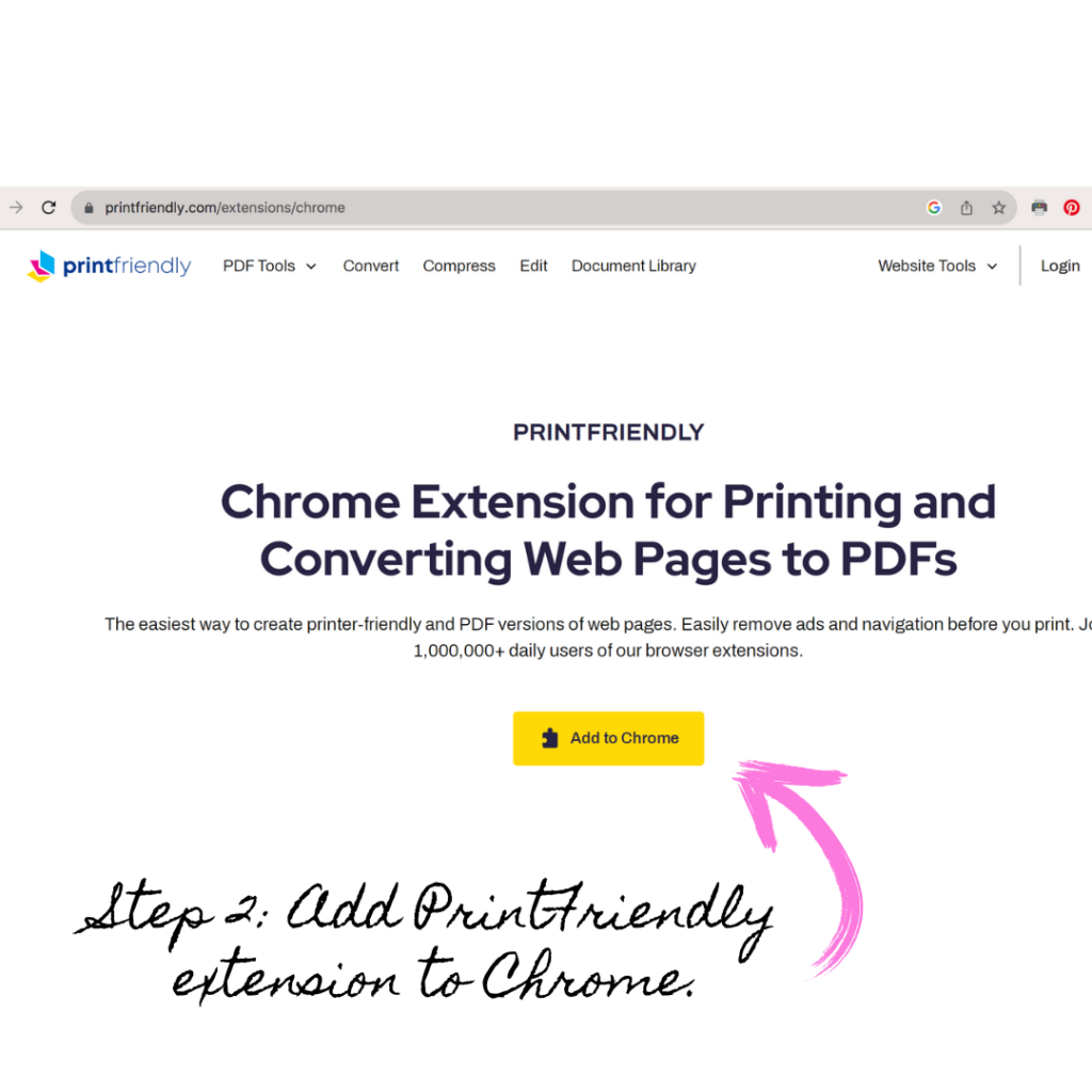 Screenshot of directions for how to use printfriendly chrome extension tech tool. 