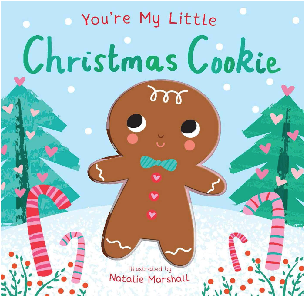 Image of two books. The book on the left is "You're my little Christmas Cookie". Book cover has a gingerbread man with trees and candy canes in the snow. The book on the right is "You're my little Christmas wish". This cover has a picture of a yellow star on the Christmas tree and has two other trees beside it. 