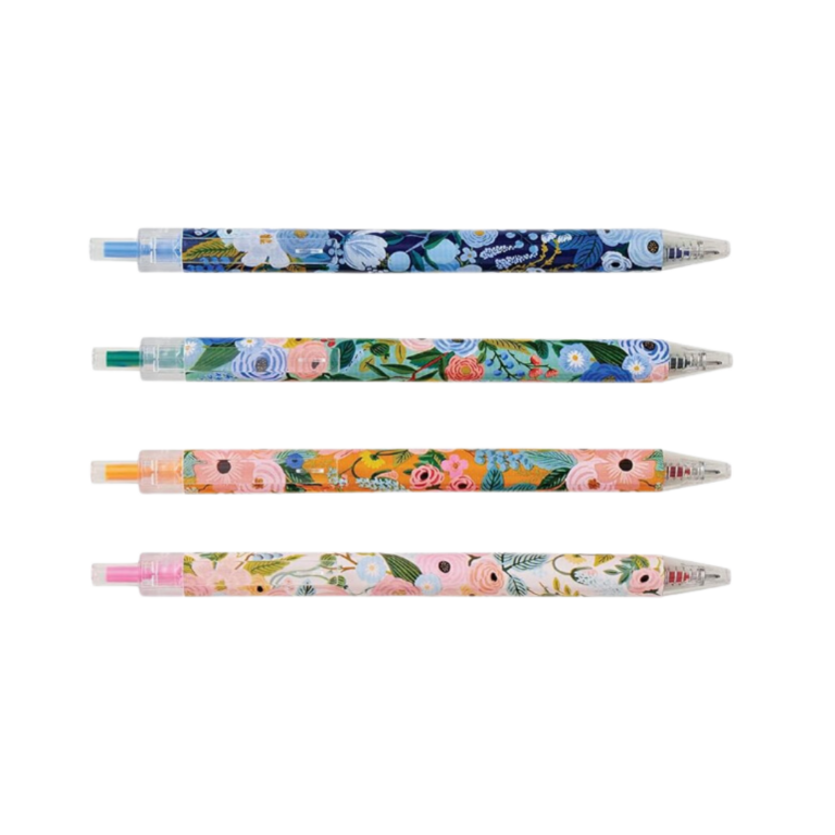 Image of set of 4 pens with floral pattern.