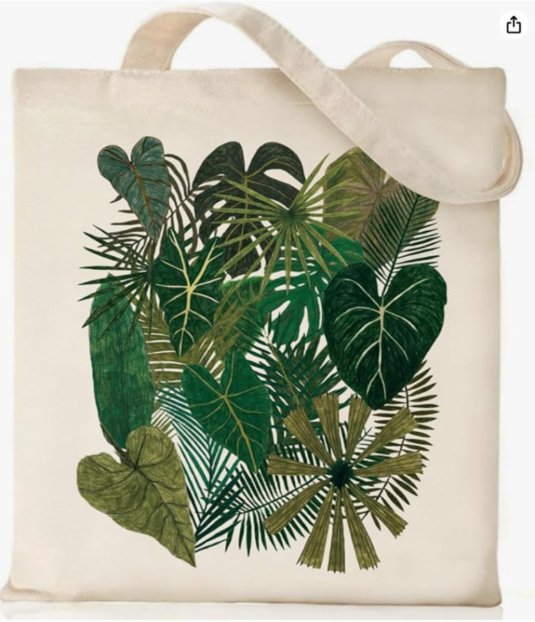 Canvas tote bag with plants.