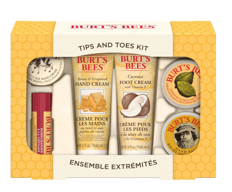 Image of Burt's Bees Skincare set that includes lotions and balms. 