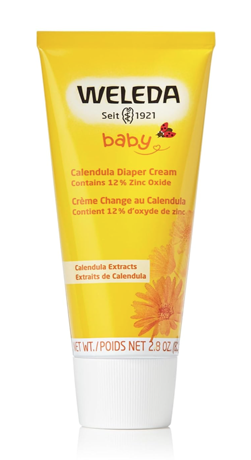 Best baby products. Image of Weleda baby diaper cream in yellow tube.