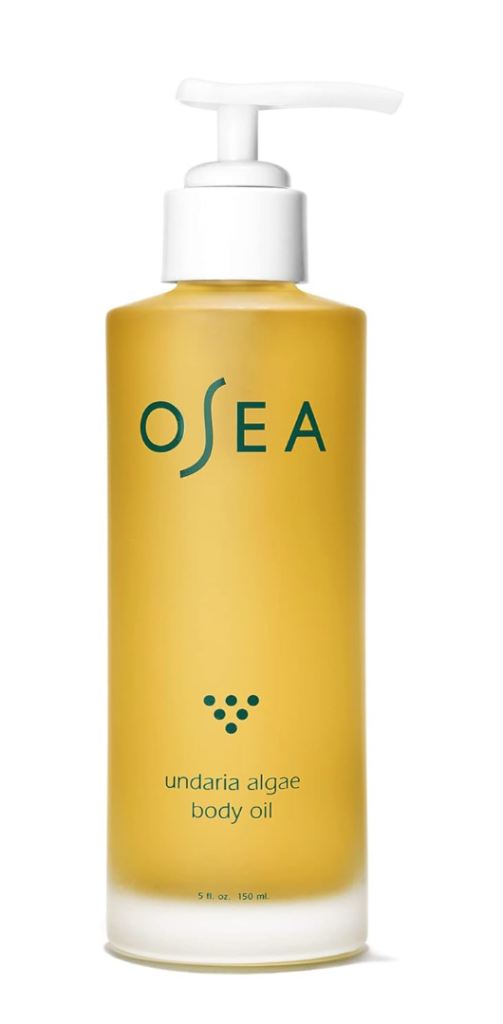 best skincare brands. Image of Osea undaria algae body oil, is yellow in color and has a white lid.