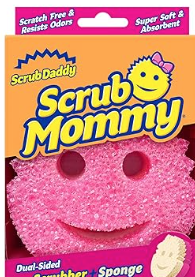 household cleaning products. Image of Scrub Mommy in pink.