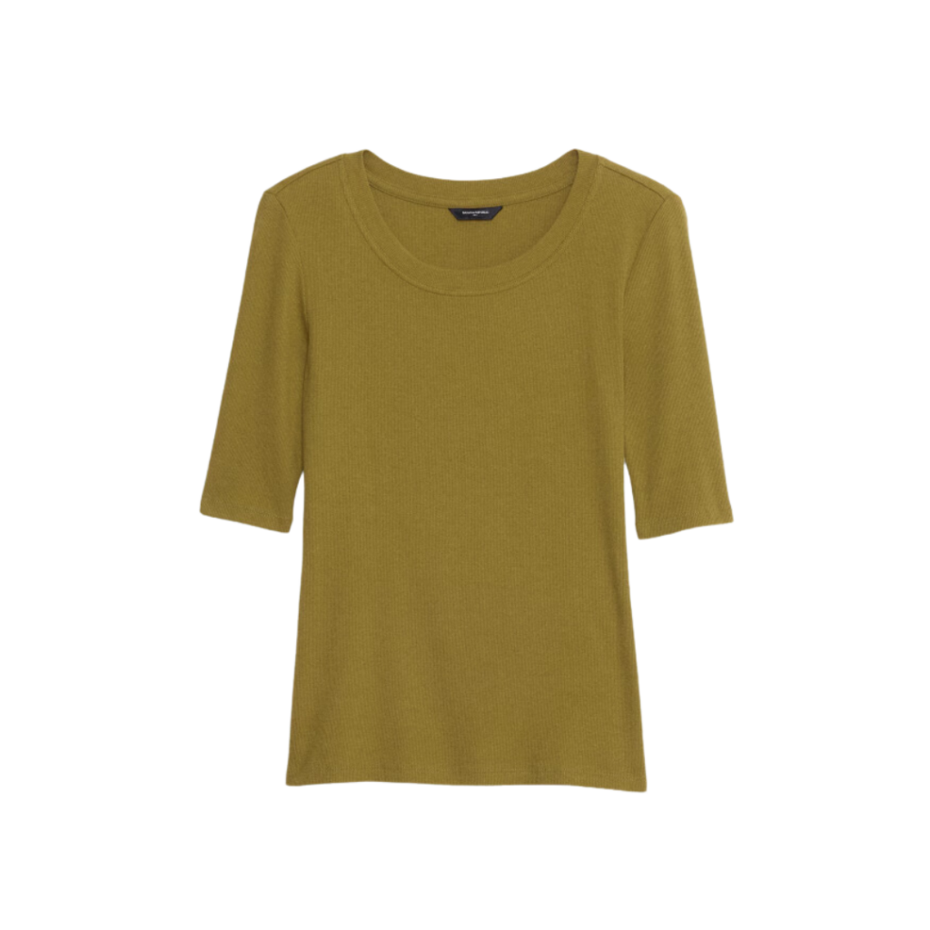 colorful teacher outfits. Image of ribbed elbow sleeved t-shirt in green. 