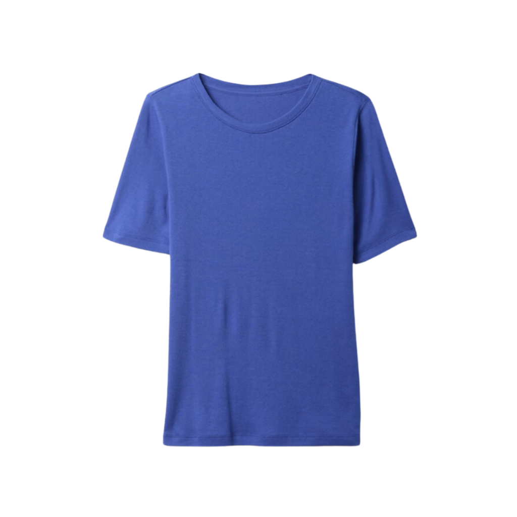 teacher outfits dress to impress. Image of blue ribbed short sleeve t shirt.