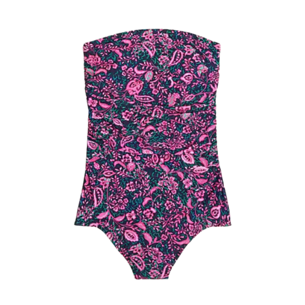 women's one-piece swimsuit in navy and hot pin paisley pattern.