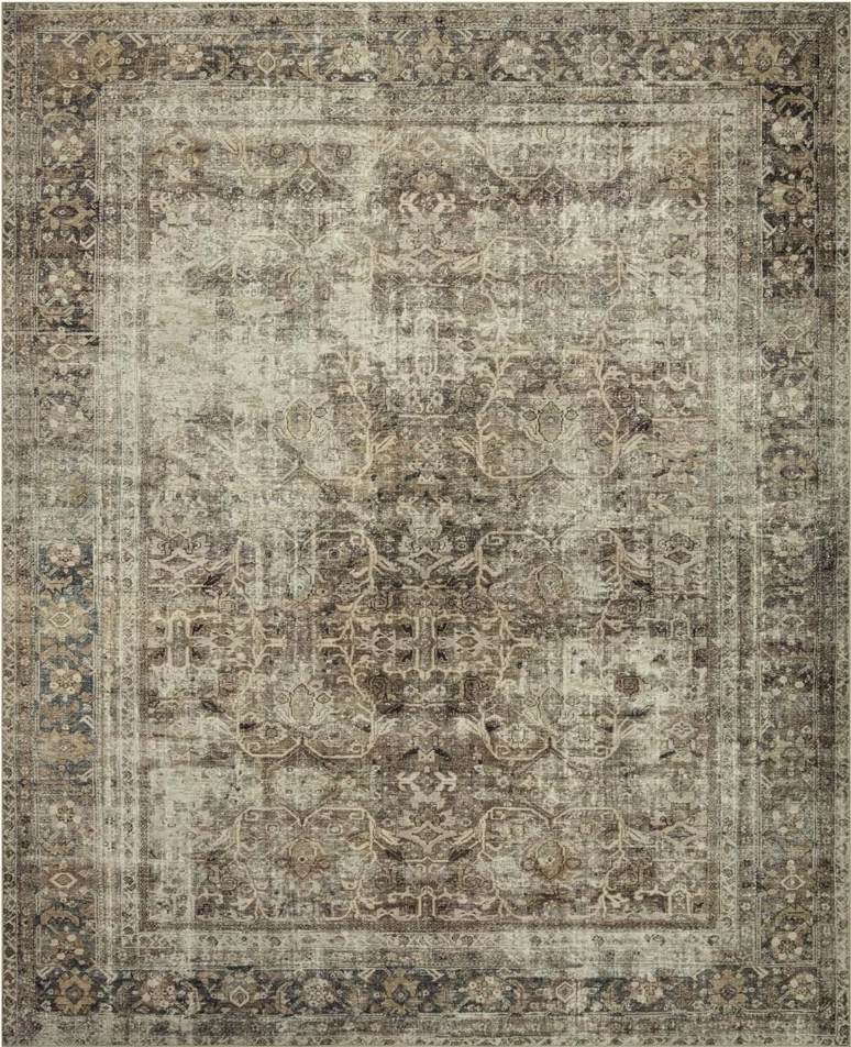 affordable rugs amazon. Vintage rug in green, brown, and cream pattern. 