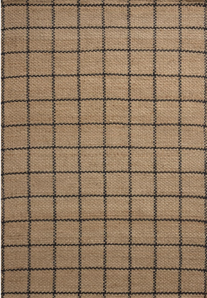 natural jute rug. Jute rug with black grid pattern. 