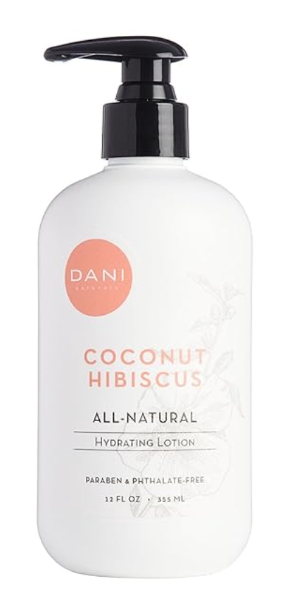 favorite lotion. Image of DANI natural lotion in coconut hibiscus scent.